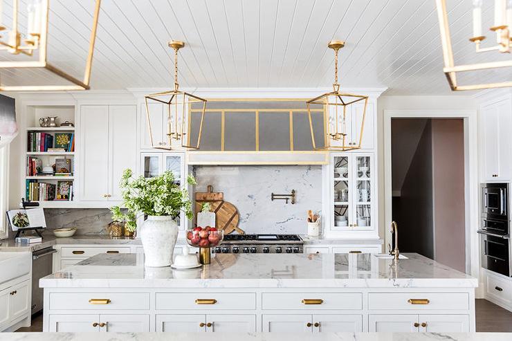 Brass accents in kitchen lighting