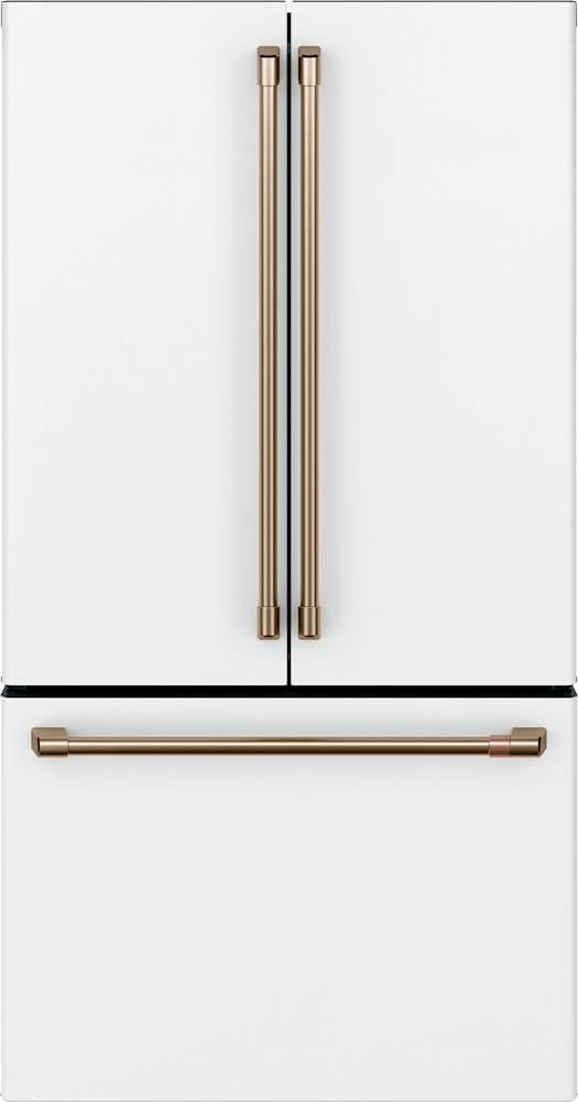 Brass hardware on dark cabinets