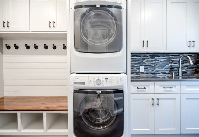 Wayne laundry room and porch with custom walnut bench