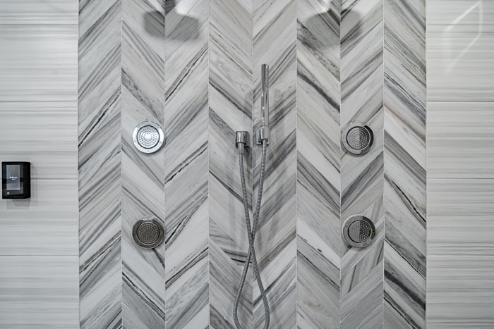 Modern bathroom with voice-activated shower