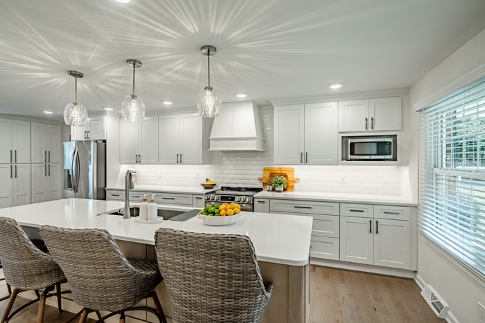 Open concept kitchen with custom cabinetry