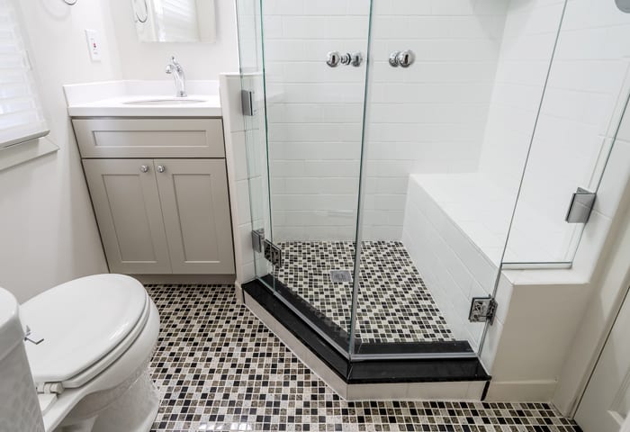 West Chester, PA – Master and Hall Bath Remodels, Including Neo-Angle Shower with Frameless Glass Doors and Custom Tile Work